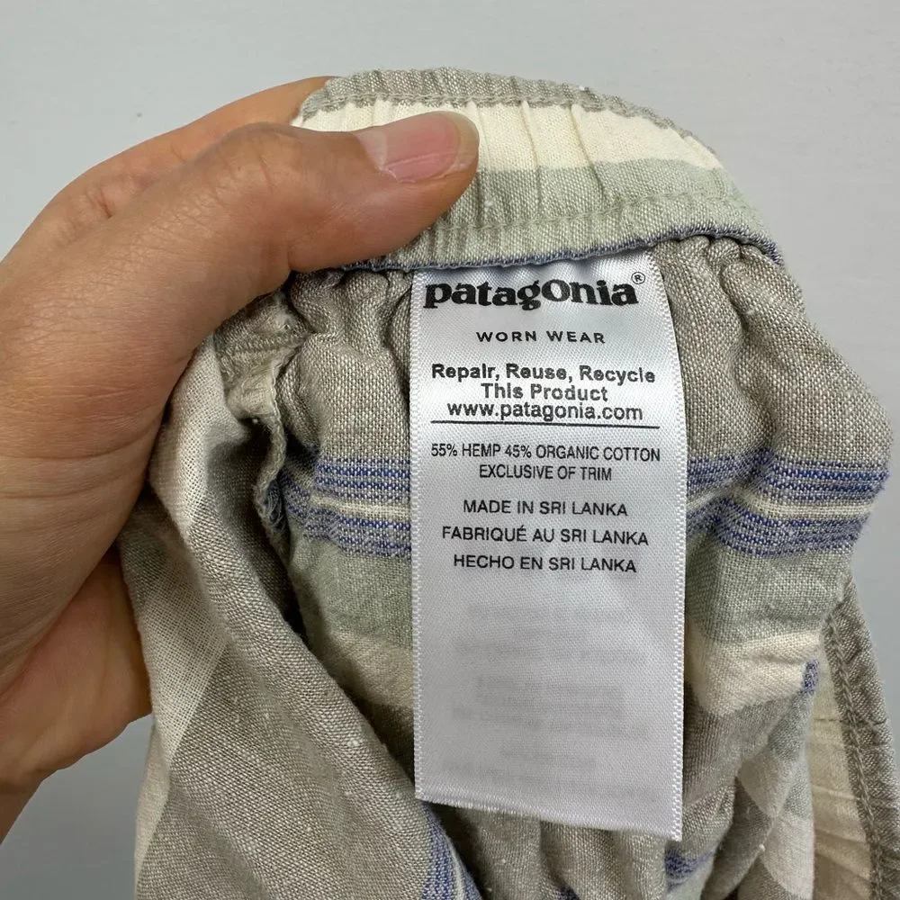 Patagonia Striped Linen-Blend Drawstring Shorts in Beige and Blue